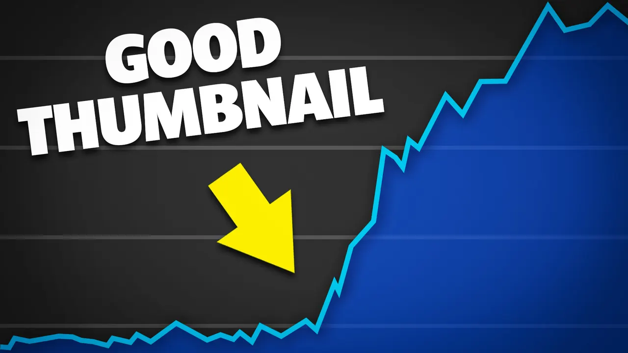 Good thumbnail text with yellow arrow pointing at rising blue chart