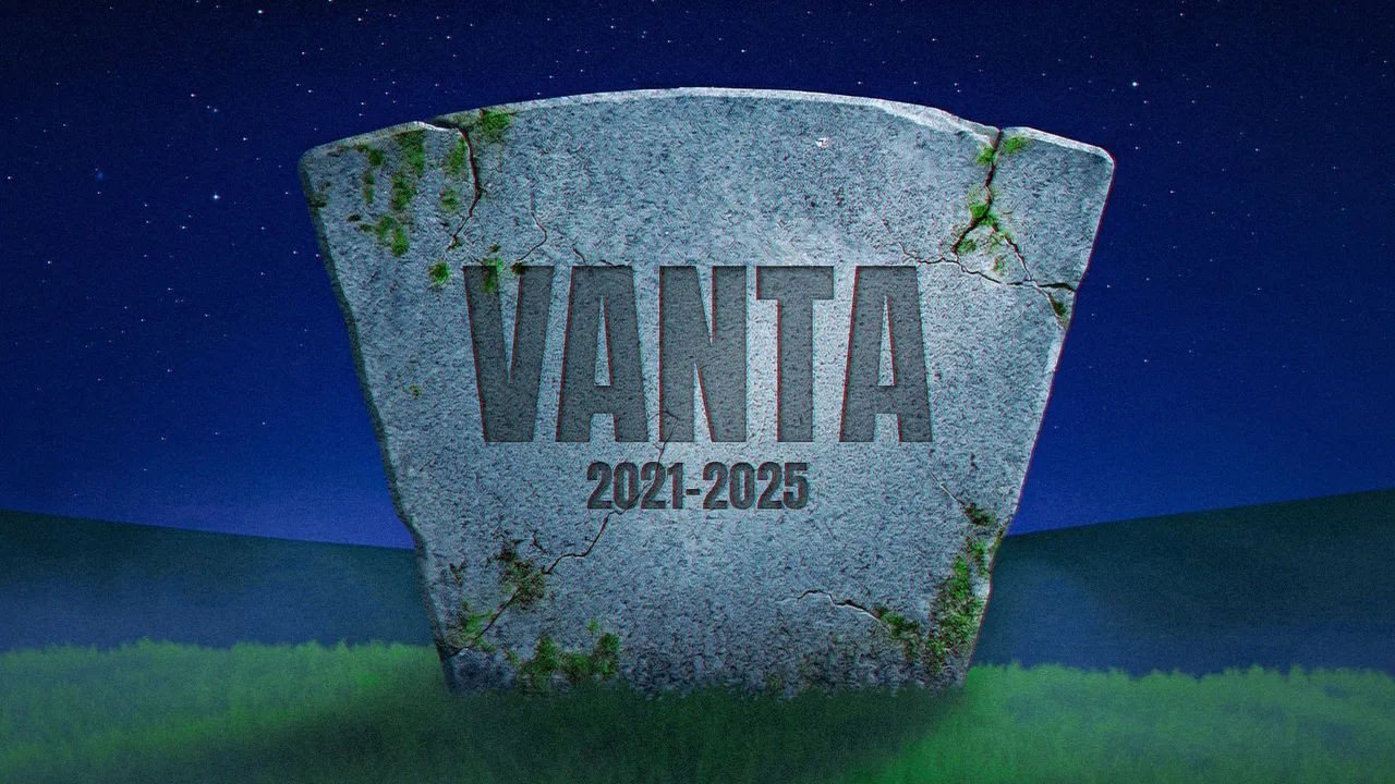 Gravestone carved VANTA 2021-2025 in blocky Minecraft night landscape